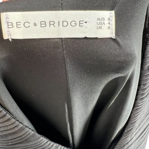 Bec & Bridge Textured Bodycon Mini Dress Ribbed Long Sleeve Black Size US 4 - Picture 7 of 8